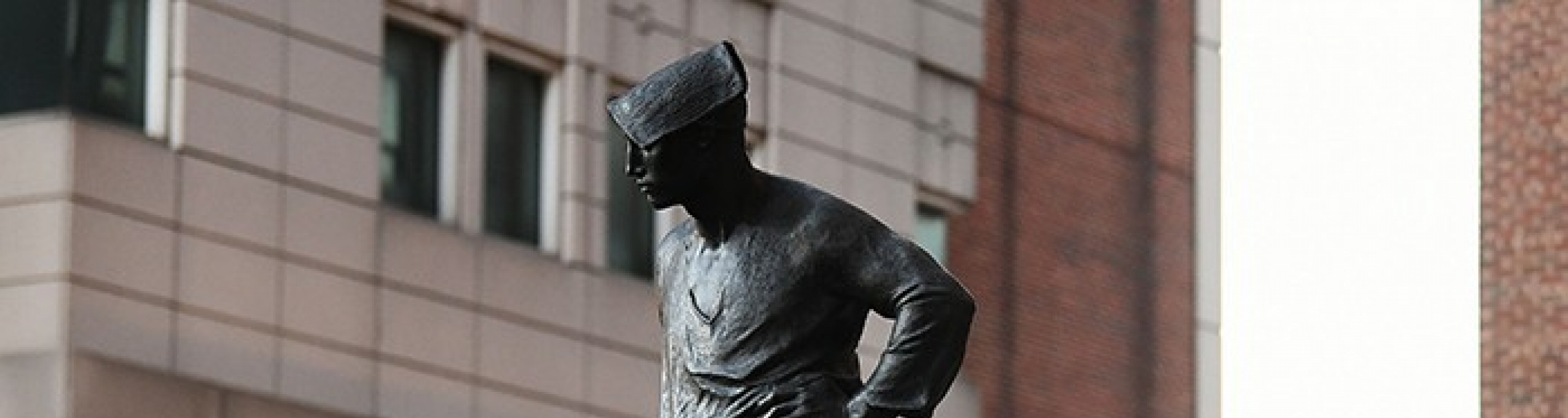 Le Marteleur, a sculpture of a miner outside Mudd Hall