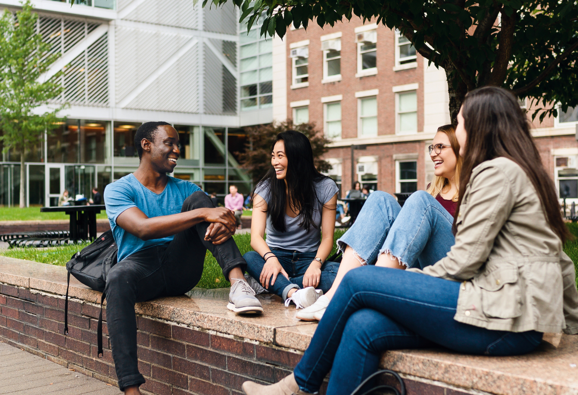 Columbia students hanging out outside on Engineering Terrace