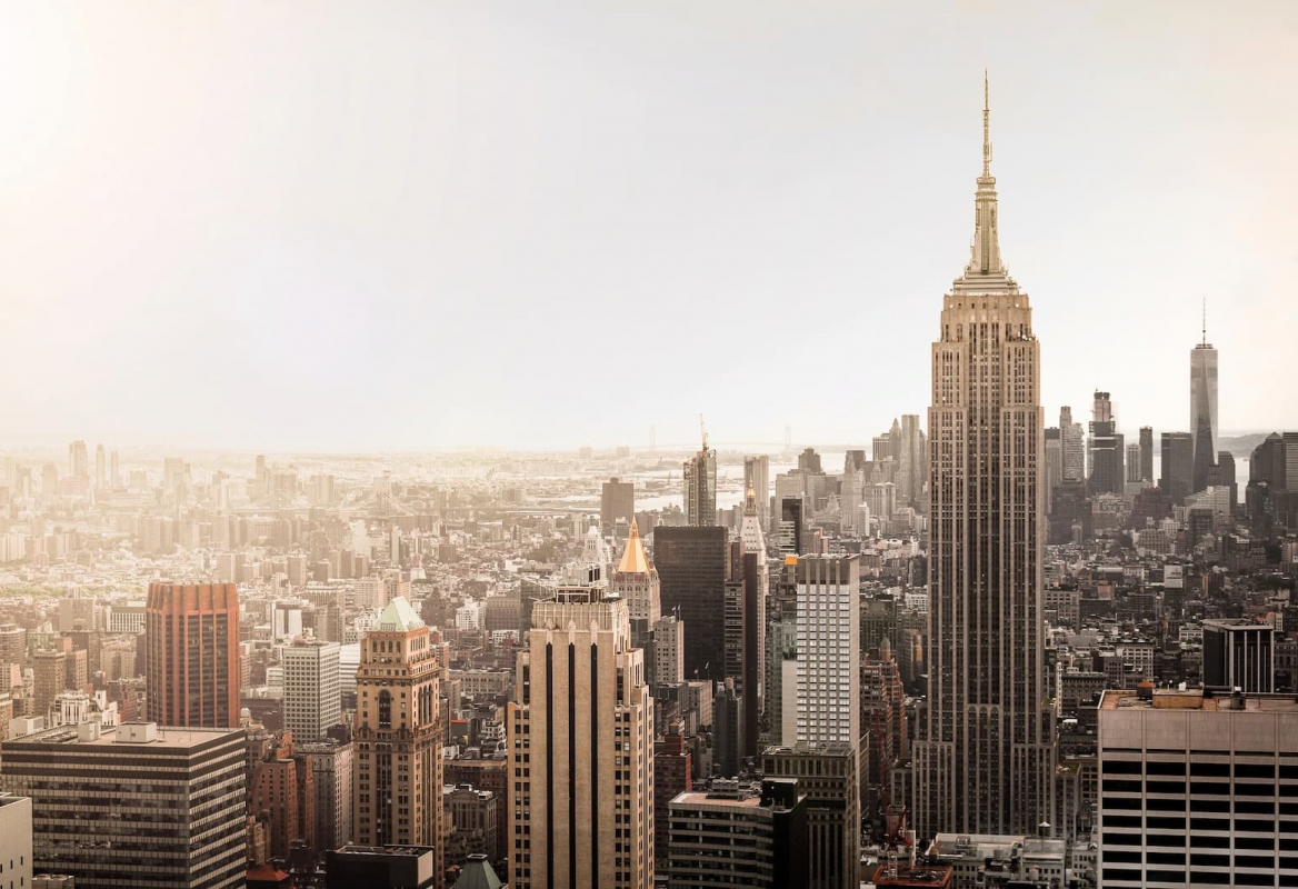 Aerial shot of the New York City skyline featuring the Empire State Building