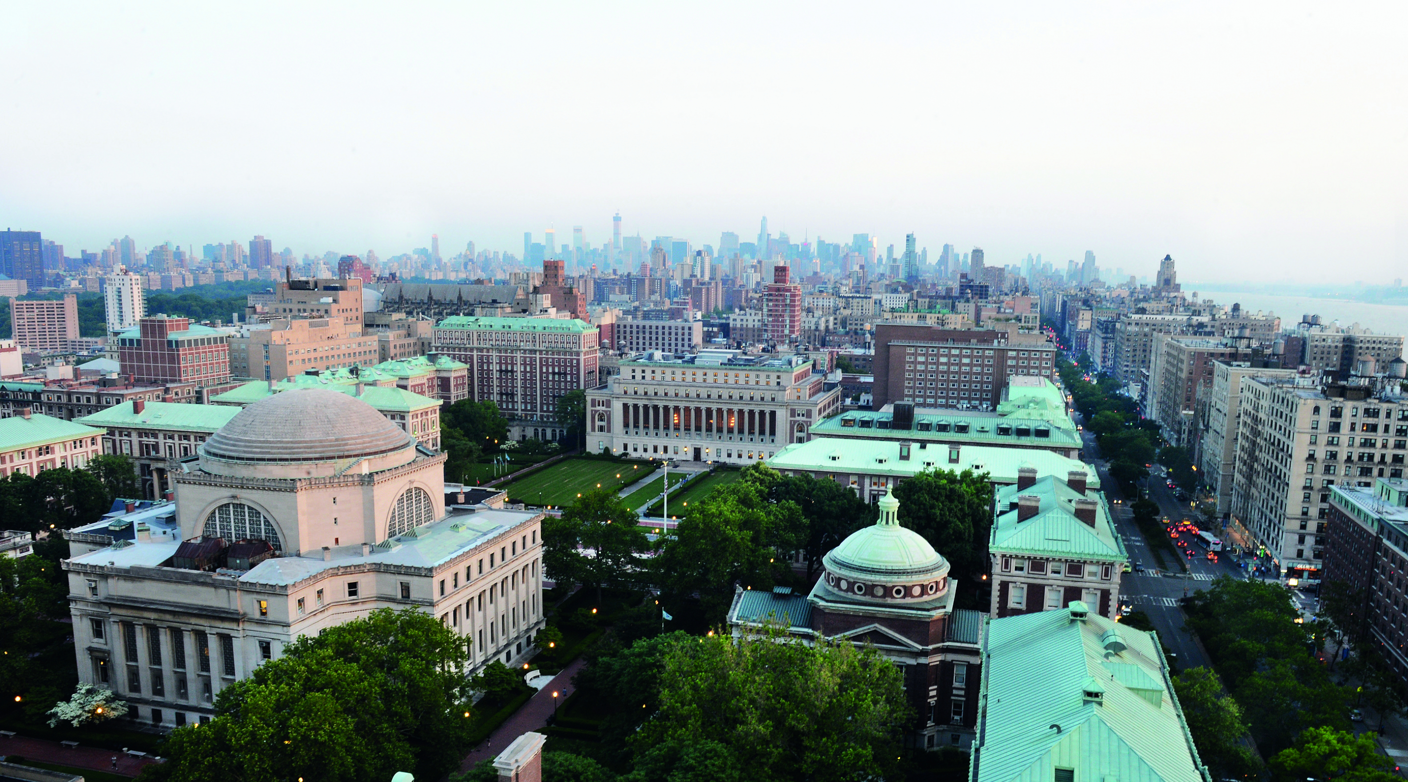 Aerial Campus shot from behind Low Library