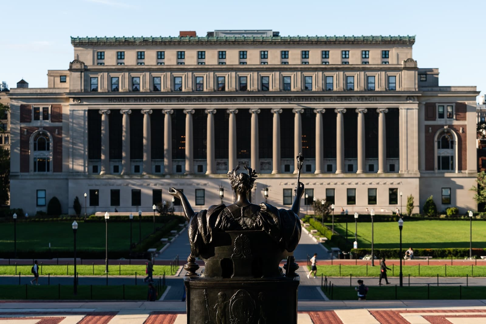 Alma Mater statue and Butler Library