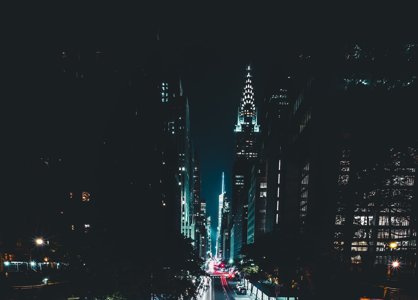 The Chrysler Building lit up at night