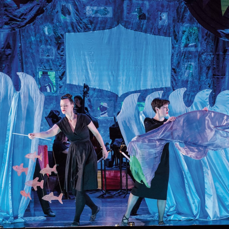 Students performing an underwater scene