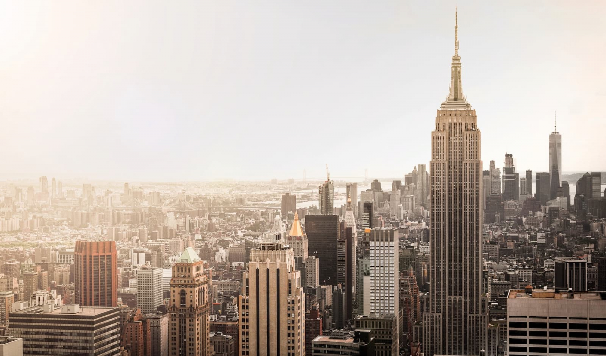 Aerial shot of the New York City skyline featuring the Empire State Building