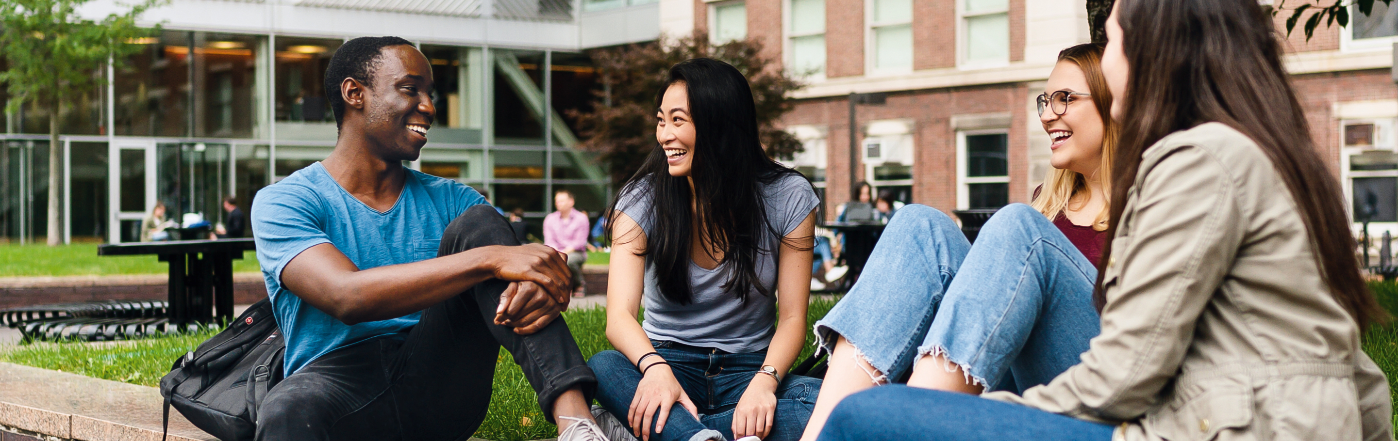 Columbia students hanging out outside on Engineering Terrace