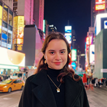 Columbia student Renata in Times Square