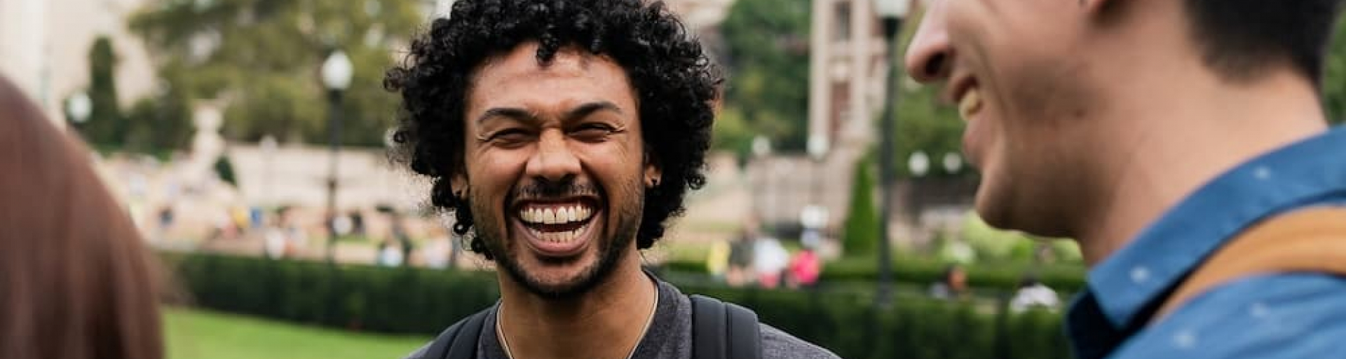students laughing on South Lawn