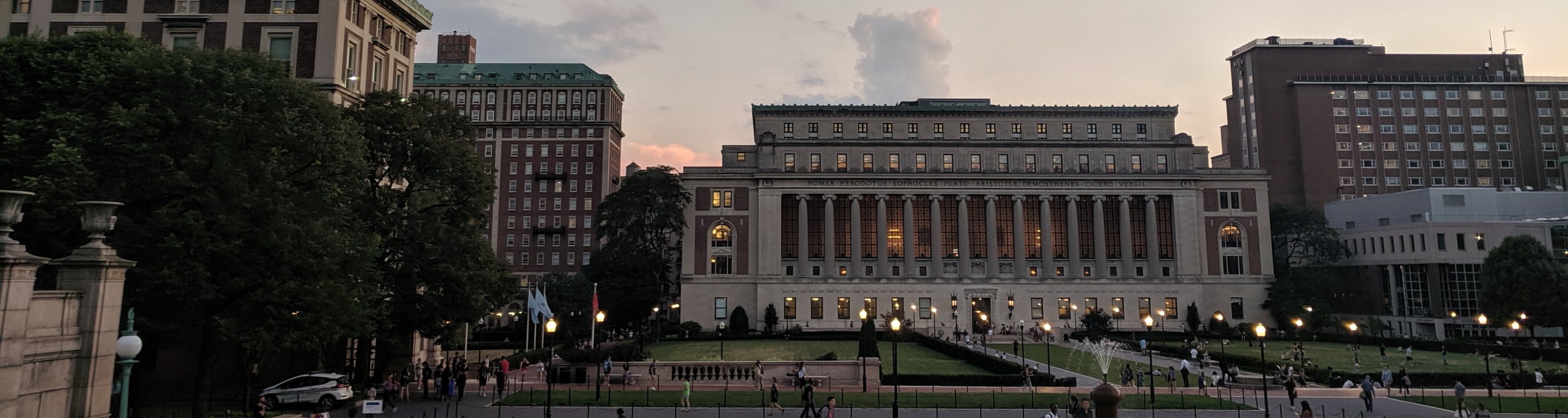 Low Plaza and Butler Library at dusk