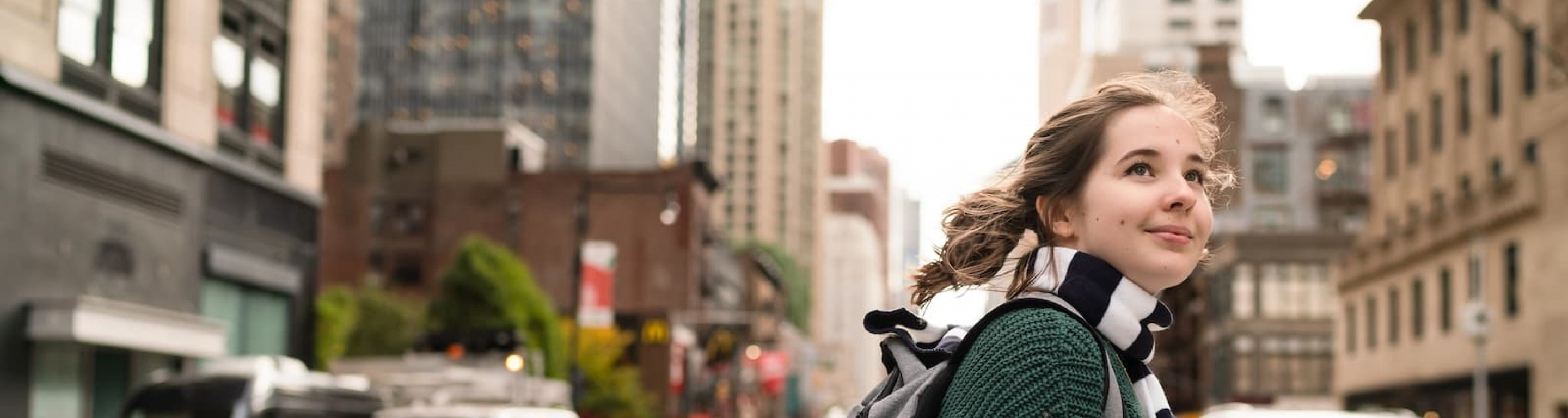 Student crossing a New York City street