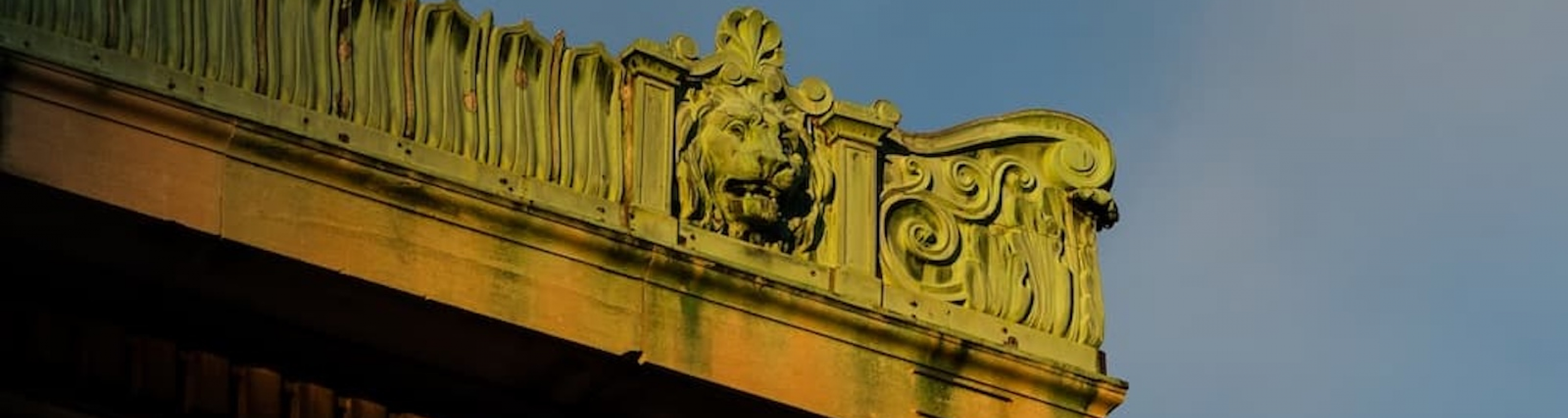 Cornice with lion from a building on campus
