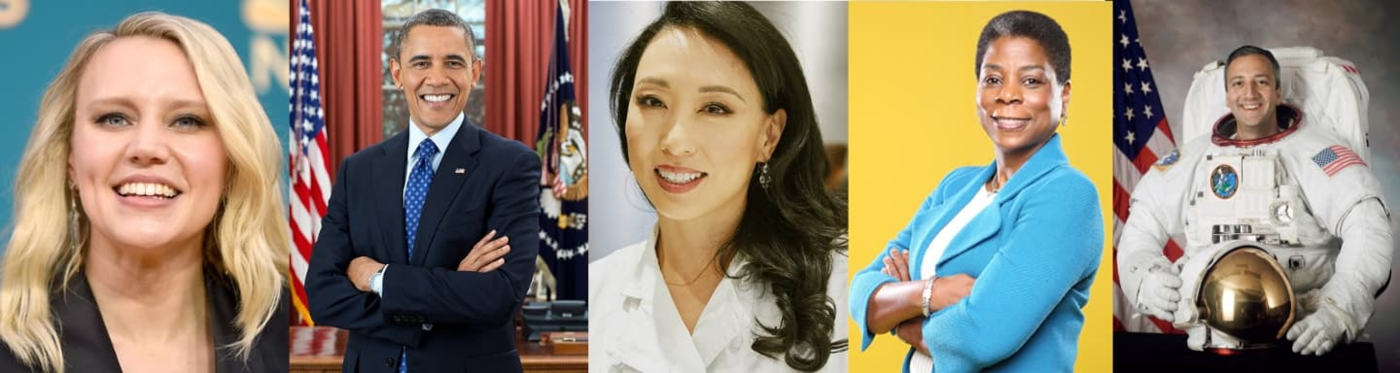 Columbia alumni Kate McKinnon, Barack Obama, Judy Joo, Ursula Burns and Michael Massimino