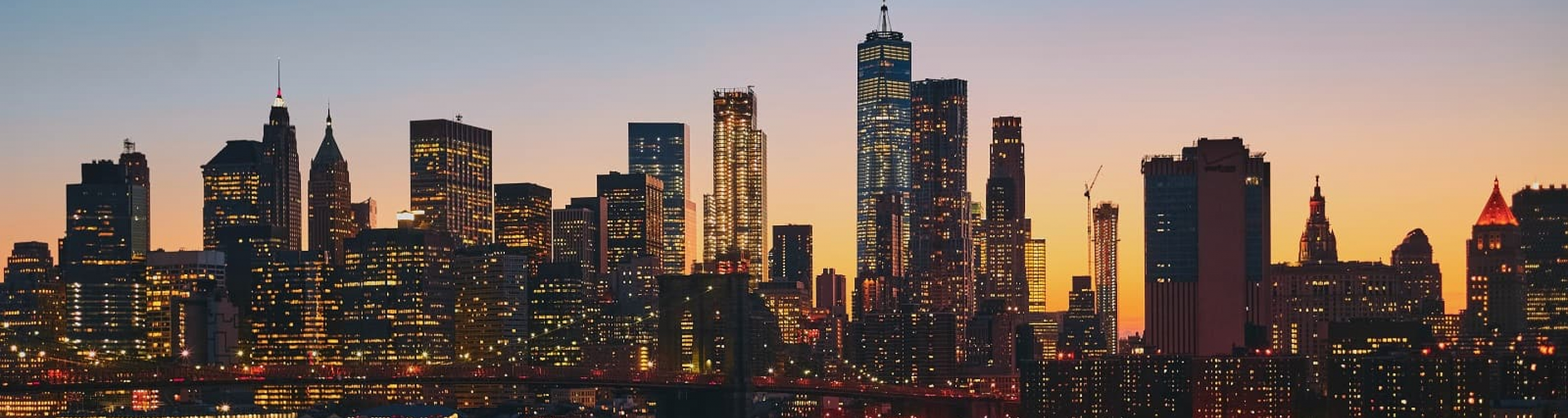Downtown Manhattan skyline at dusk