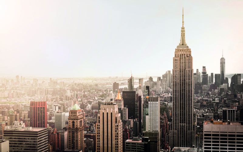 Aerial shot of the New York City skyline featuring the Empire State Building