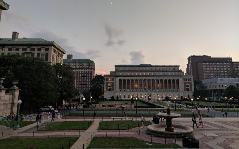 Low Plaza and Butler Library at dusk