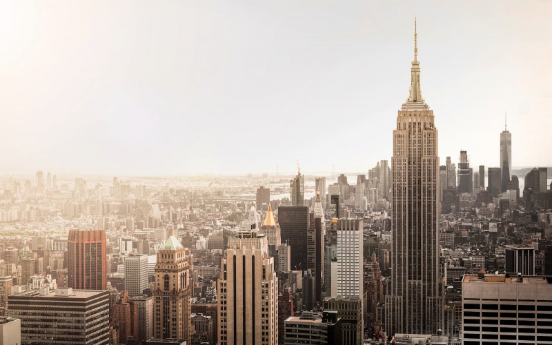 Aerial shot of the New York City skyline featuring the Empire State Building